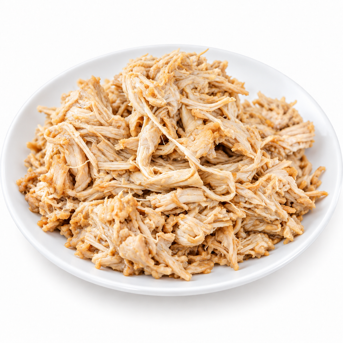 Pulled chicken on a white plate