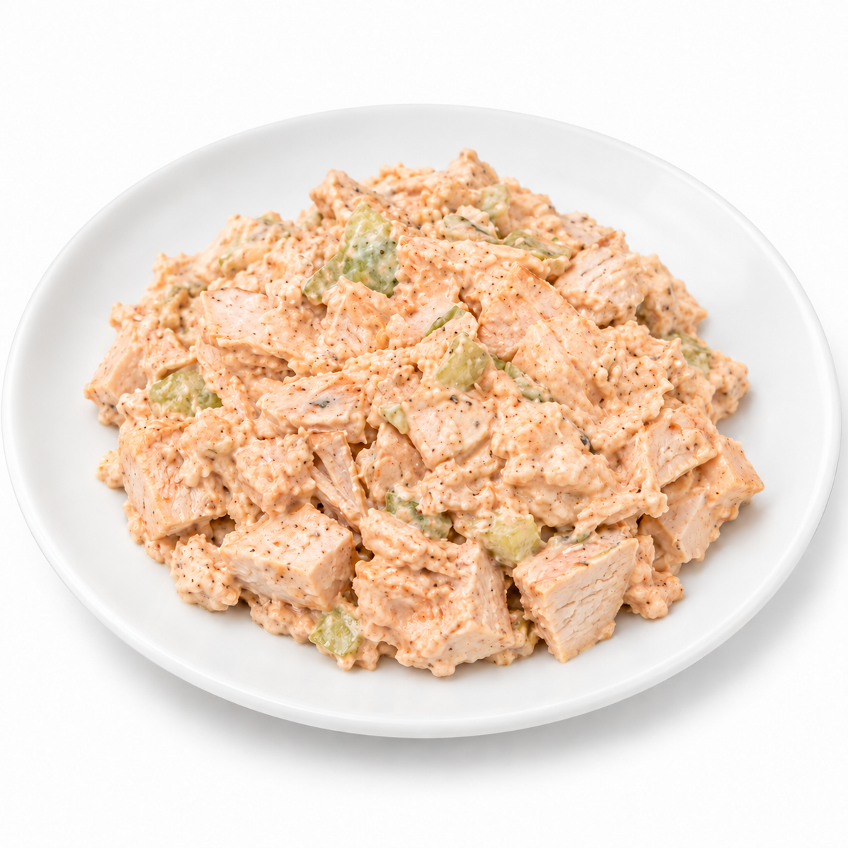 ALL WHITE MEAT CHICKEN SALAD on a white plate