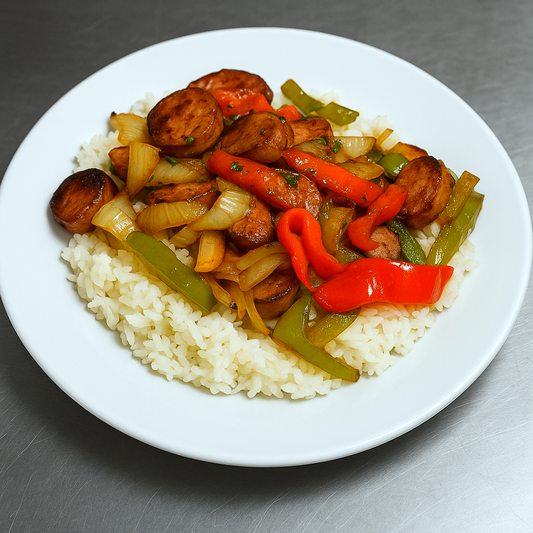 SPICY PORK SAUSAGE & PEPPER RICE BOWL