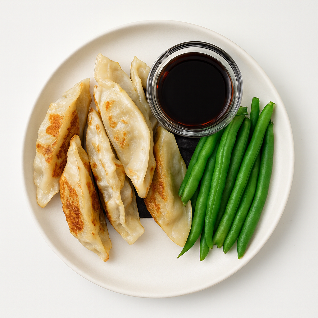 PAN SEARED TERIYAKI CHICKEN DUMPLINGS GREEN BEANS