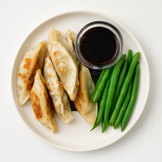 PAN SEARED TERIYAKI CHICKEN DUMPLINGS GREEN BEANS