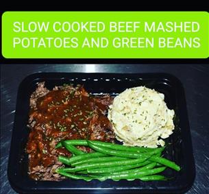 SLOW COOKED BEEF MASHED POTATOES AND GREEN BEANS
