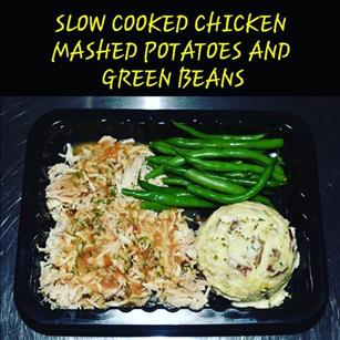 SLOW COOKED CHICKEN MASHED POTATOES AND GREEN BEANS