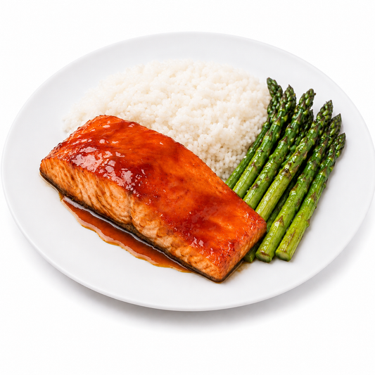 TERIYAKI SALMON JASMINE RICE WITH ASPARAGUS