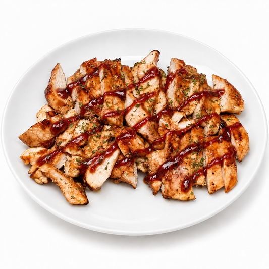 1 POUND GRILLED BARBECUE CHICKEN BREAST on a white plate