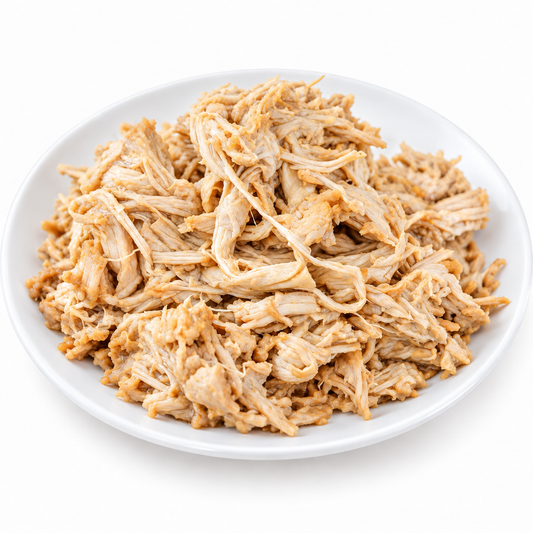 Pulled chicken on a white plate