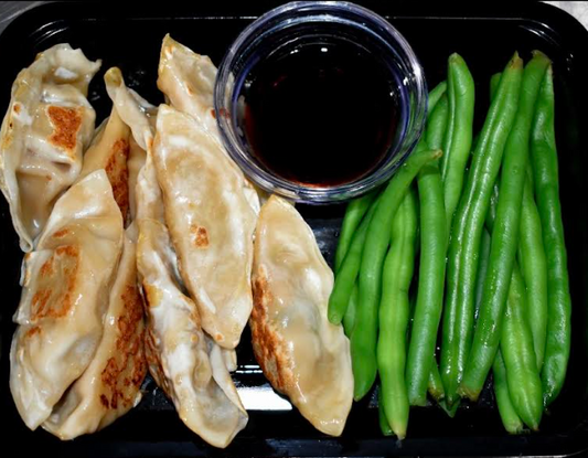 PAN SEARED TERIYAKI CHICKEN DUMPLINGS GREEN BEANS