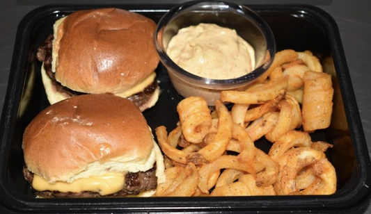 PROTEIN PLUS!  FIT MAC SLIDERS & CURLY FRIES