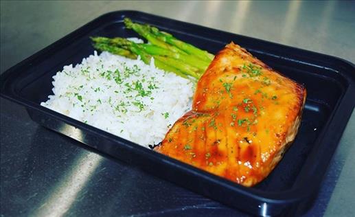 TERIYAKI SALMON JASMINE RICE WITH ASPARAGUS