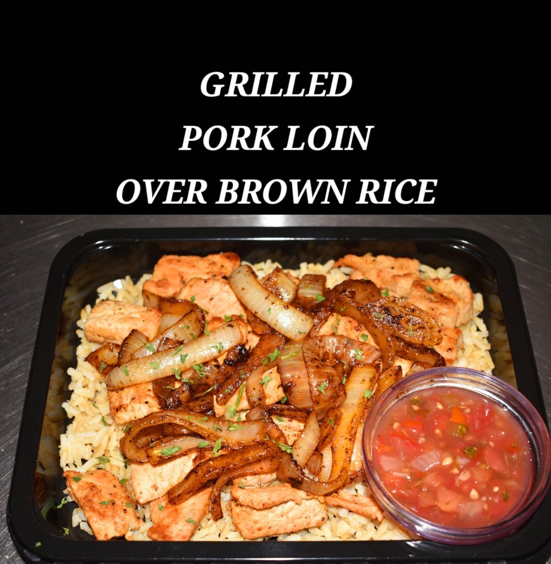 GRILLED PORK LOIN OVER BROWN RICE