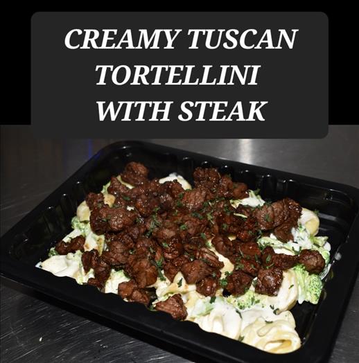 CREAMY TUSCAN TORTELLINI WITH STEAK