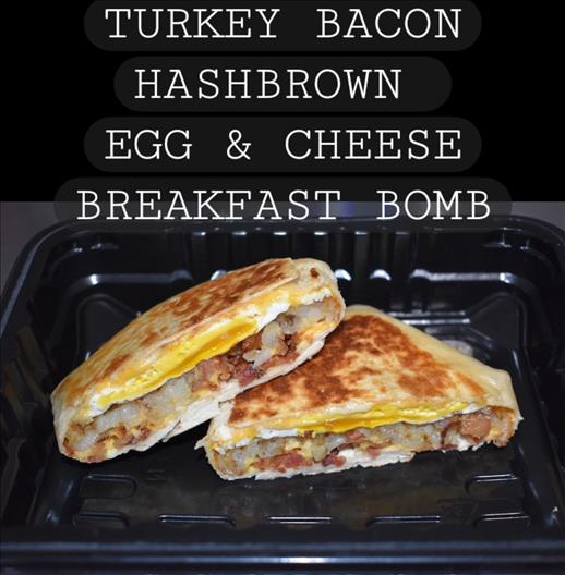 TURKEY BACON HASHBROWN EGG & CHEESE BREAKFAST BOMB