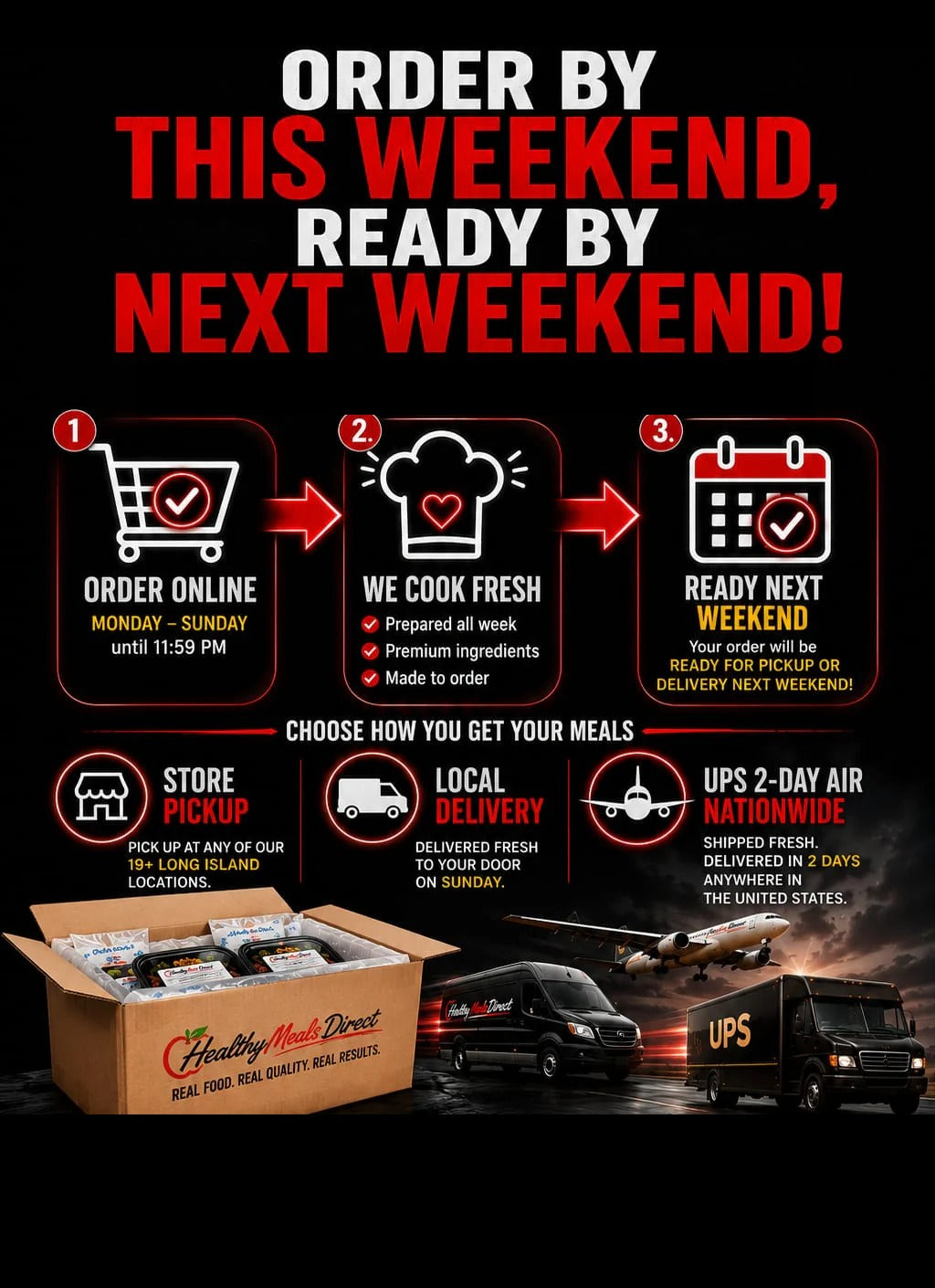 Healthy Meals Direct - Order by this weekend, ready by next weekend (mobile banner v2)