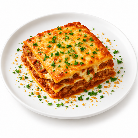 HMD VALUE MEAL: LEAN BEEF LASAGNA on a white plate
