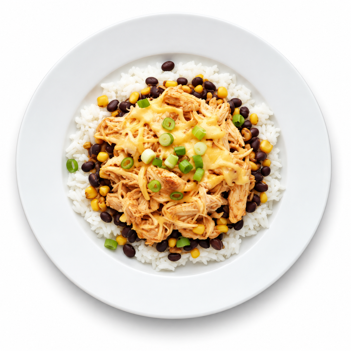 PULLED CHICKEN TACO BOWL on a white plate