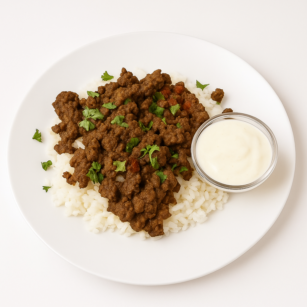 HALAL- SPICED GROUND BEEF RICE BOWL