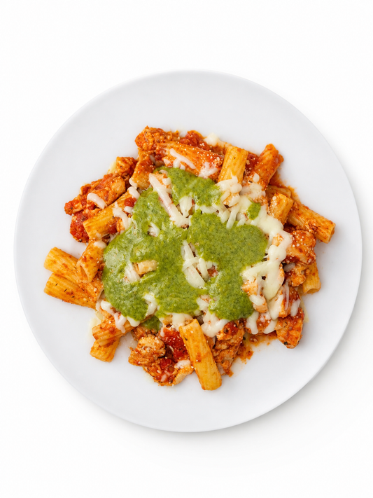 PROTEIN PLUS! CHICKEN MARINARA WITH PESTO CREAM DRIZZLE