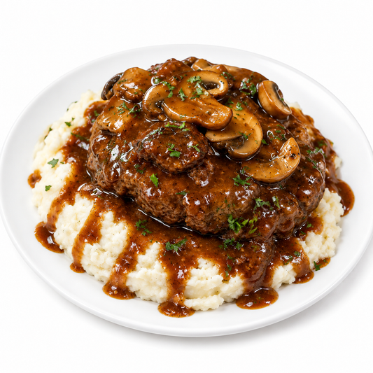 SALISBURY STEAK AND GARLIC MASHED POTATOES