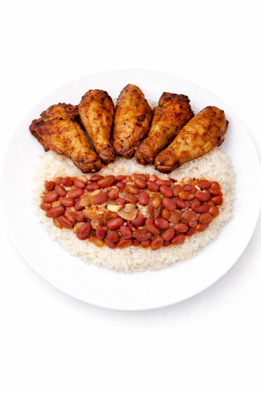 LATIN ROASTED WINGS WITH RED BEANS AND RICE