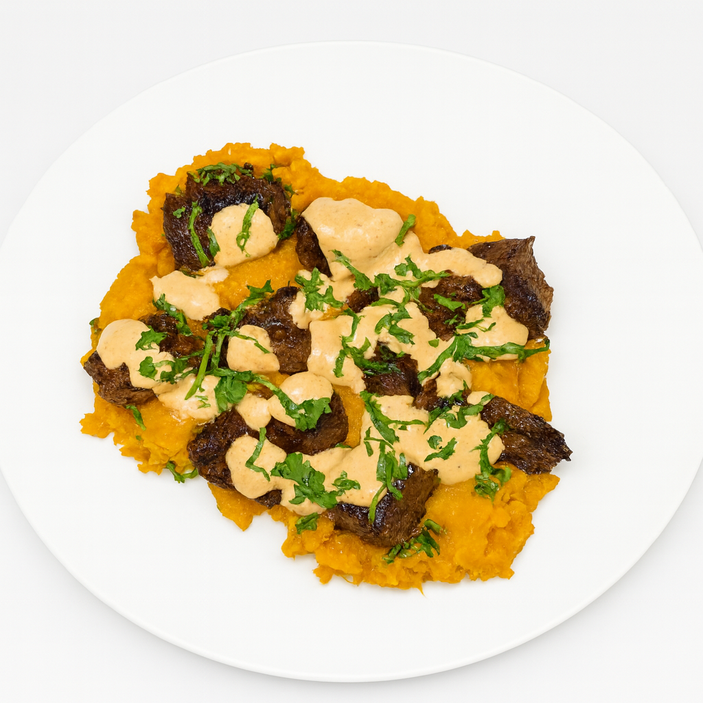 PROTEIN PLUS! LOW CARB CHIPOTLE AIOLI STEAK SWEET POTATO MASHED