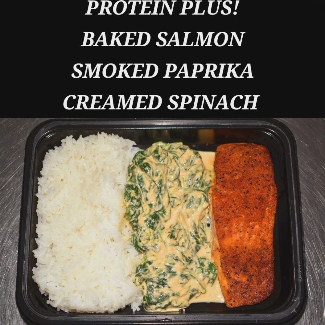 PROTEIN PLUS! BAKED SALMON SMOKED PAPRIKA CREAMED SPINACH